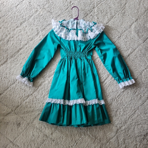 Vtg Ruffled Circle Style Dress Emerald Green Tween Time Girls Dress Sz 10 1990s - Picture 4 of 7